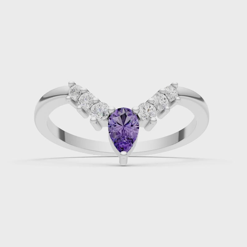 Amethyst Pear & Round Shape Curved Wedding Band