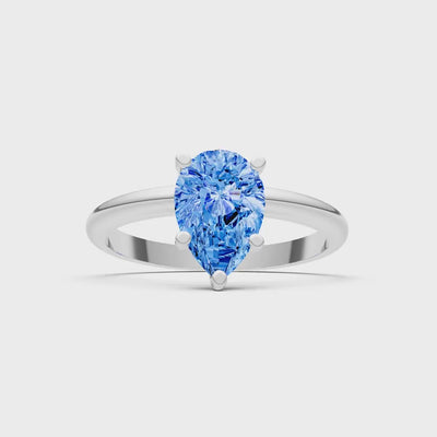 Swiss Blue Topaz 5 Prong Pear Shape Solitaire Engagement Ring