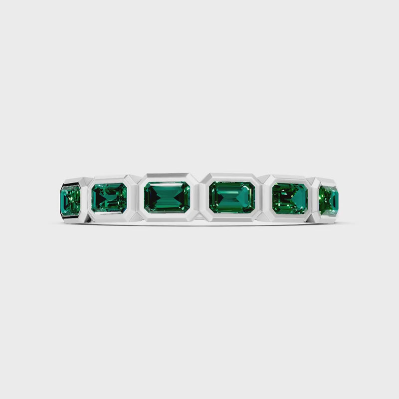 Emerald Minimalist Bezel Set Emerald Cut Half Eternity Band