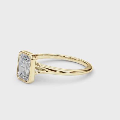 PEORA Solid 10k Yellow Gold Ring , 1.50 Ct Lab Grown Diamond for ; 7.5x5.5mm Emerald Cut Cut Promise, Engagement or Anniversary Ring, Jewelry Gift, w/Jewelry Box