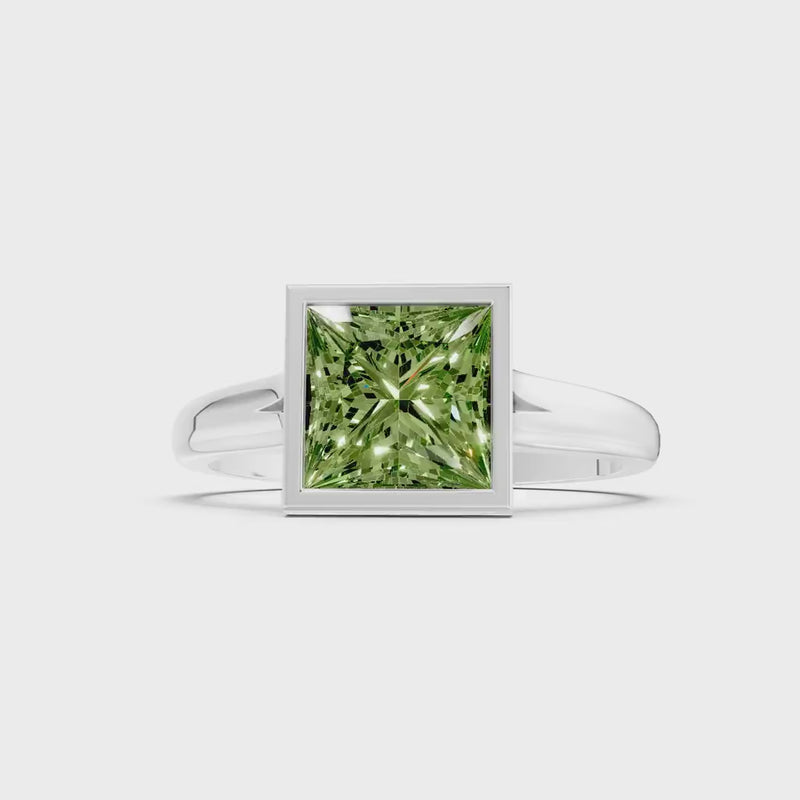 Peridot Princess Shape Bezel Solitaire Ring