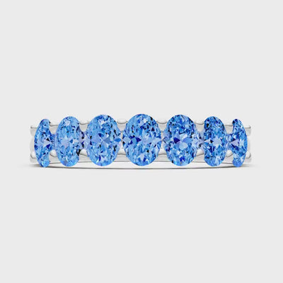 Swiss Blue Topaz 7 Stone Alternating Oval Gemstone Ring
