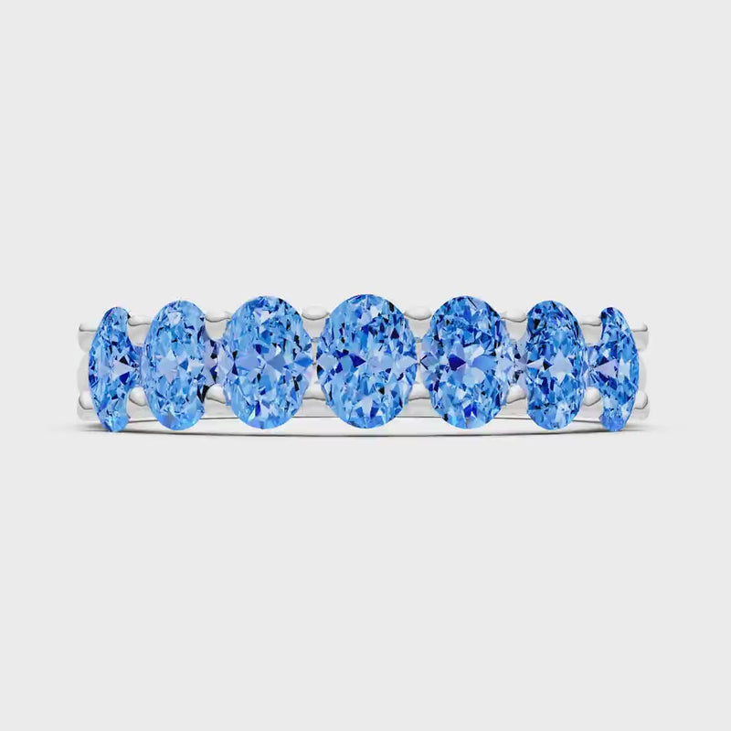 Swiss Blue Topaz 7 Stone Alternating Oval Gemstone Ring