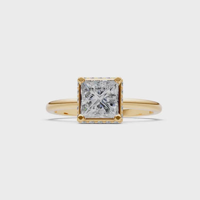 Princess-Cut Hidden Double Halo Diamonds Engagement Ring