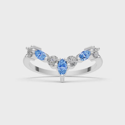 Swiss Blue Topaz Round and  Marquise Chevron Wedding Ring