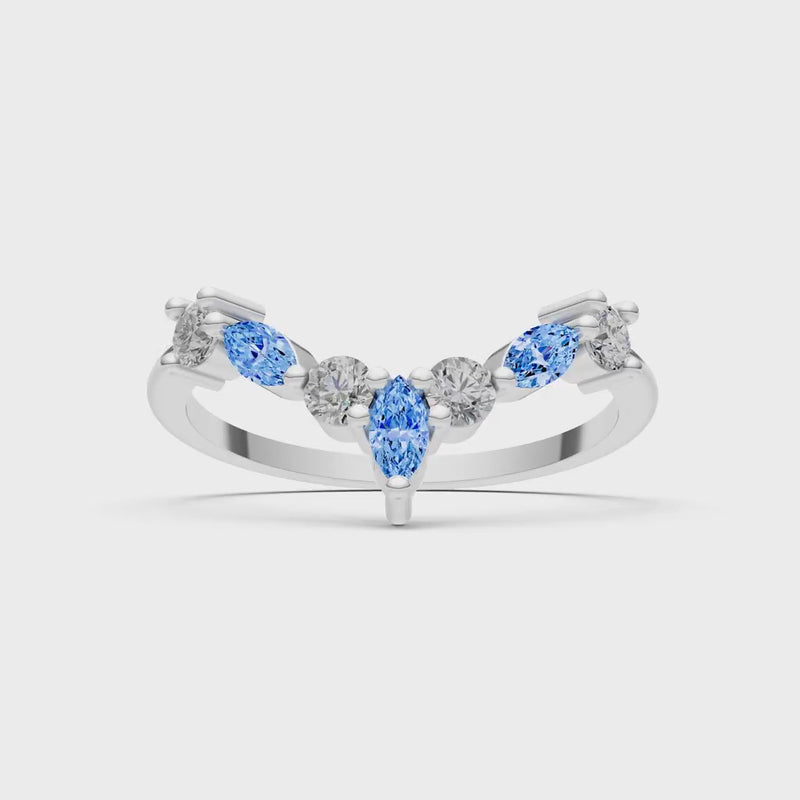 Swiss Blue Topaz Round and  Marquise Chevron Wedding Ring