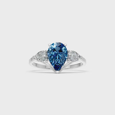 London Blue Topaz Three Pear Cut Stone Ring