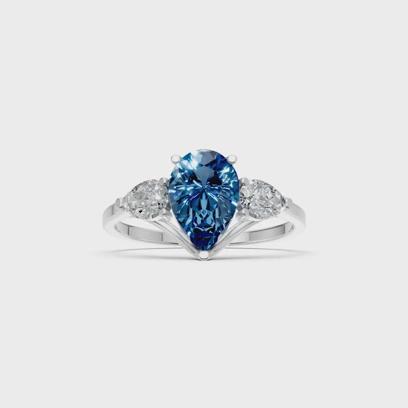 London Blue Topaz Three Pear Cut Stone Ring