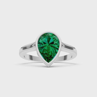 Emerald Pear Shape Bezel Set Solitaire Ring