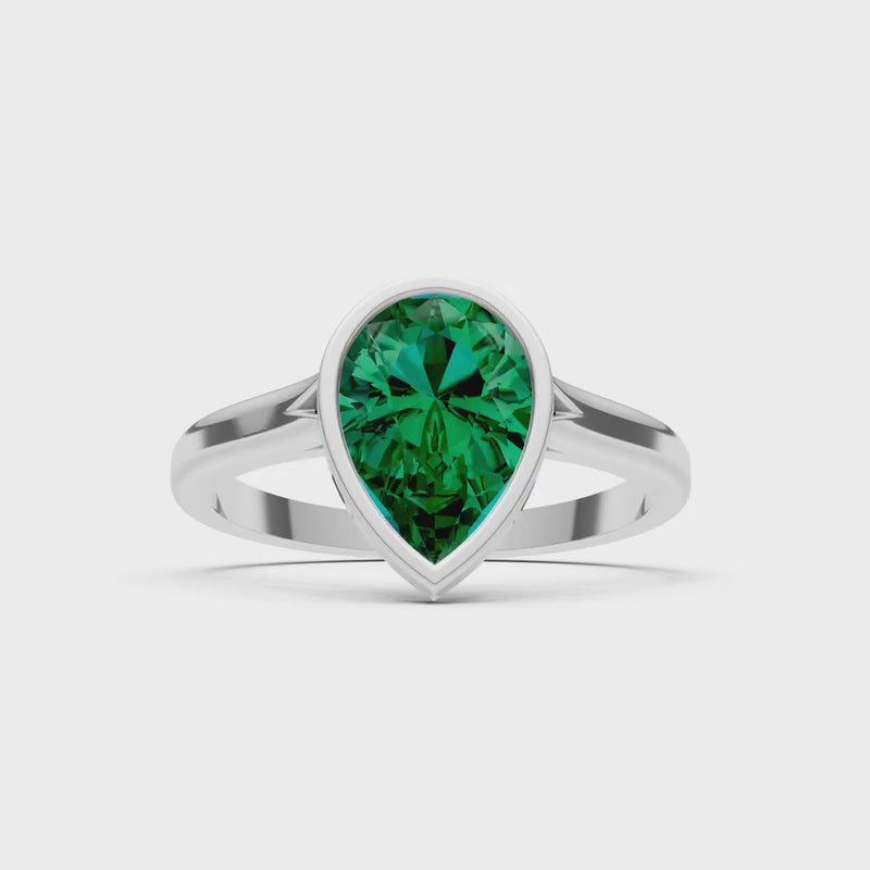 Emerald Pear Shape Bezel Set Solitaire Ring