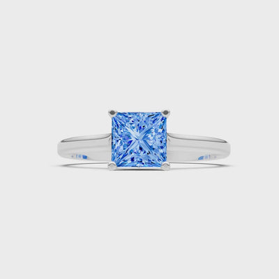 Swiss Blue Topaz 4 Prong Princess Cut Solitaire Cathedral Ring