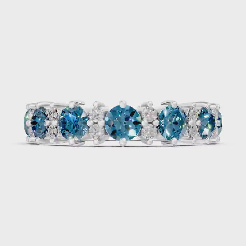 Swiss Blue Topaz Round Cut Full Eternity Band