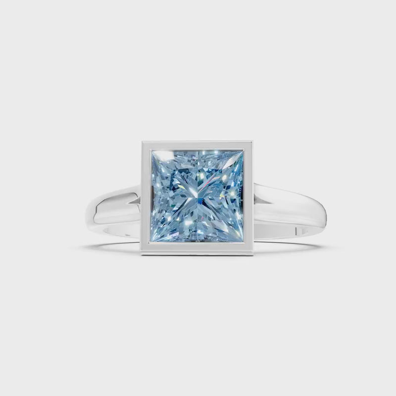 Aquamarine Princess Shape Bezel Solitaire Ring