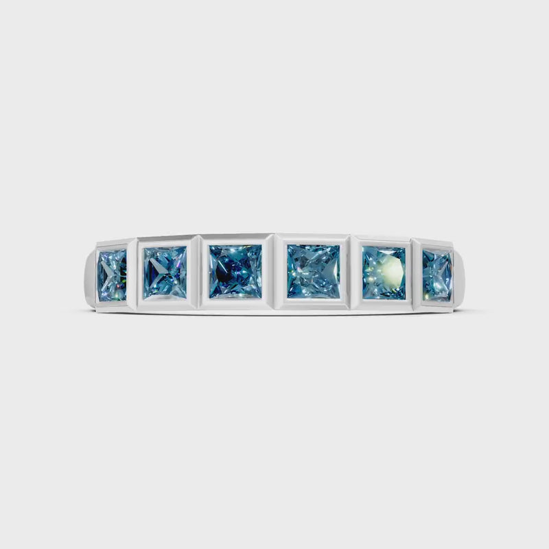 Swiss Blue Topaz Minimalist Bezel Set Princess Cut Half Eternity Band
