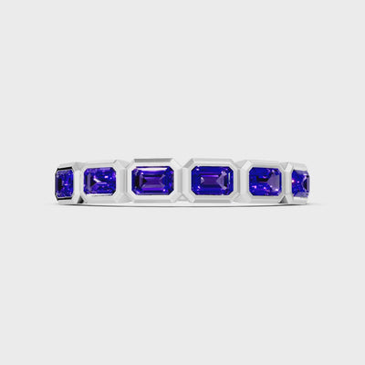 Amethyst Minimalist Bezel Set Emerald Cut Half Eternity Band