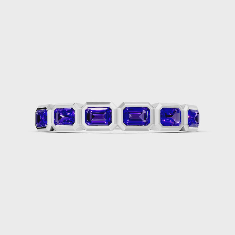 Amethyst Minimalist Bezel Set Emerald Cut Half Eternity Band