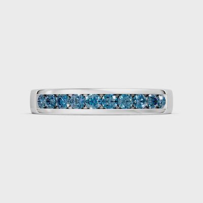 Swiss Blue Topaz Minimalist Channel Set Round Cut Half Eternity