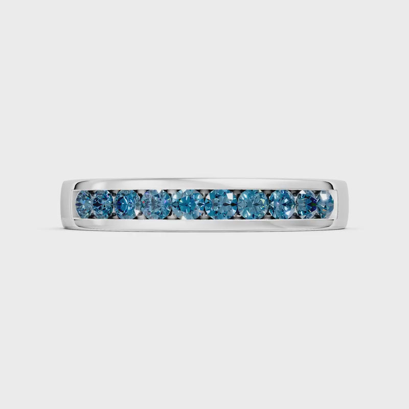 Swiss Blue Topaz Minimalist Channel Set Round Cut Half Eternity