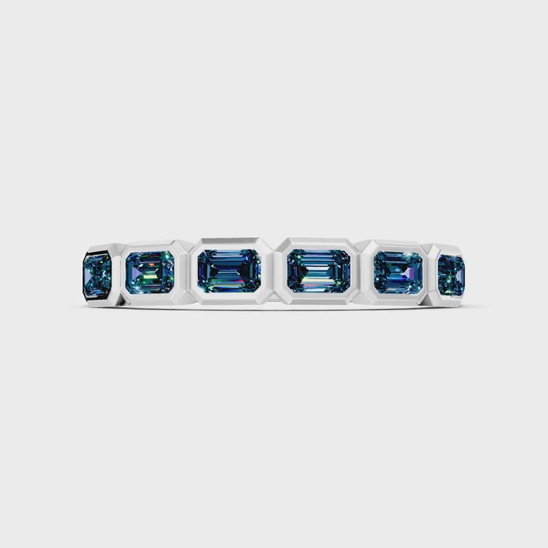 Alexandrite Minimalist Bezel Set Emerald Cut Half Eternity Band