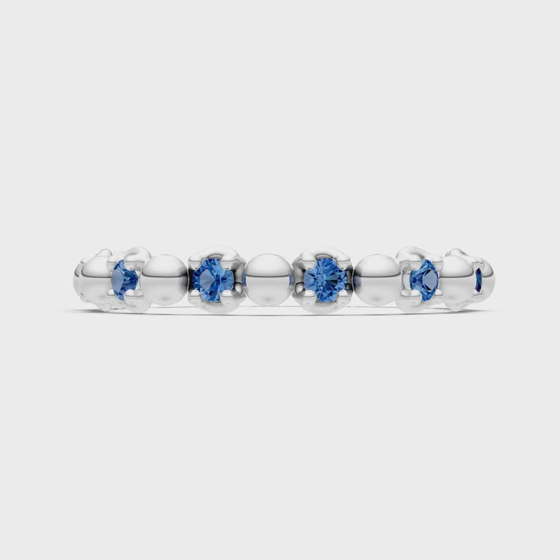 London Blue Topaz Beaded Diamond Stacking Ring