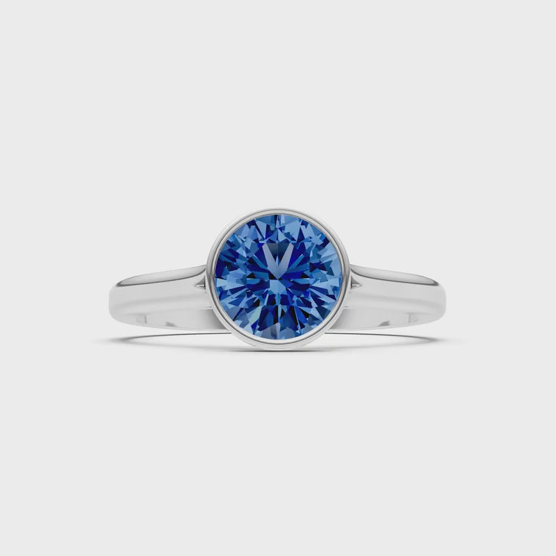 London Blue Topaz Round 6.5mm Normal Round Bezel Set Solitaire Ring