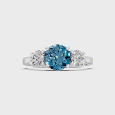 Swiss Blue Topaz Three Round Cut Stone Ring