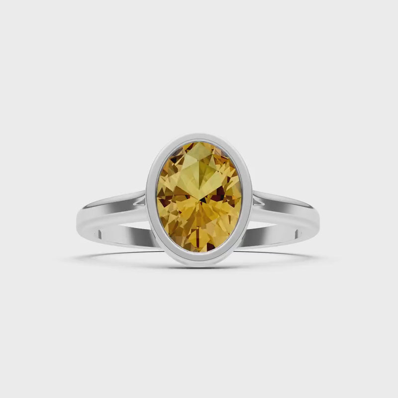 Citrine Oval Shape Bezel Set Solitaire Ring