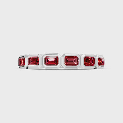 Garnet Minimalist Bezel Set Emerald Cut Half Eternity Band
