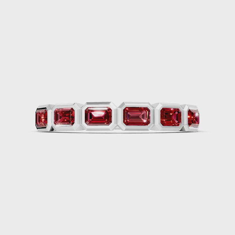 Garnet Minimalist Bezel Set Emerald Cut Half Eternity Band