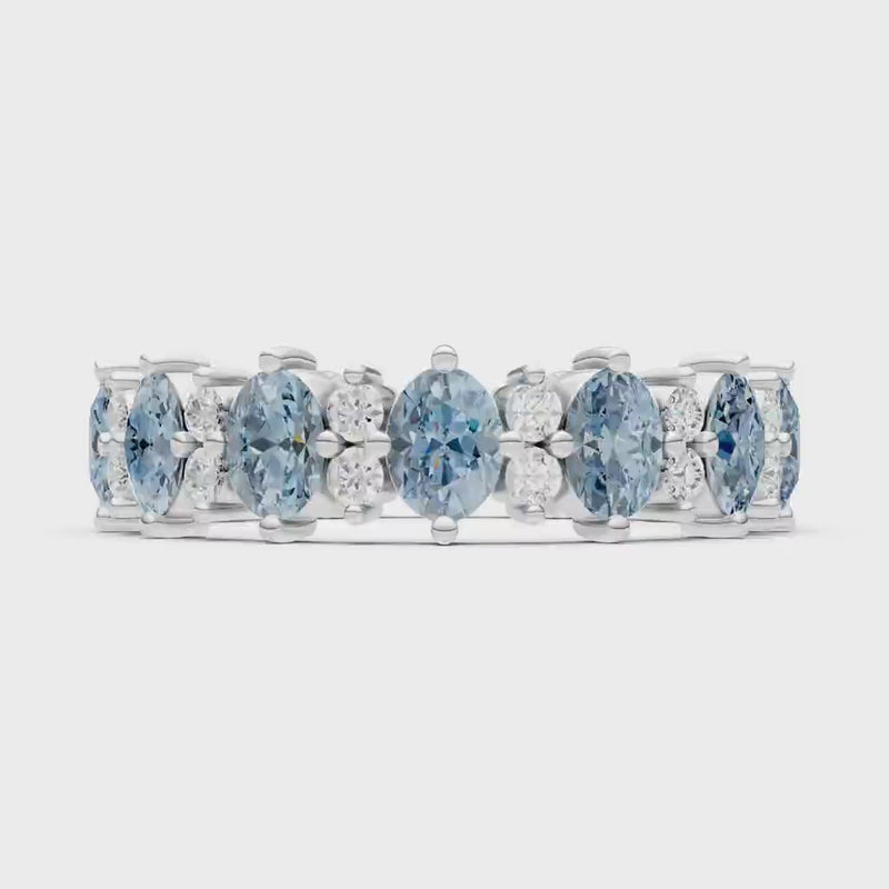 Aquamarine Oval & Round Gemstone Full Eternity Band