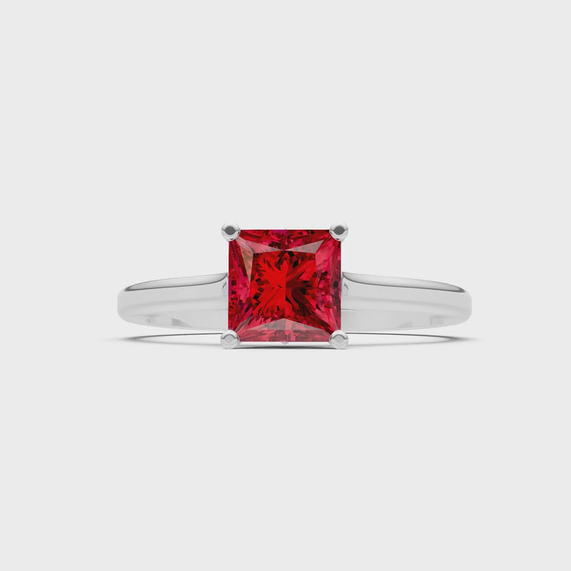 Created Ruby Princess Cut 6mm Normal Gold Quality 4 Prong Princess Cut Solitaire Cathedral Ring