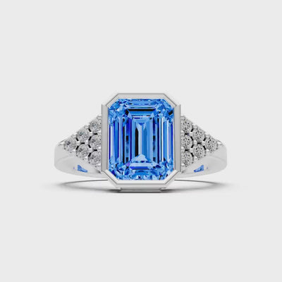 Swiss Blue Topaz Vintage Inspired Bezel Set Emerald Cut Cocktail Ring