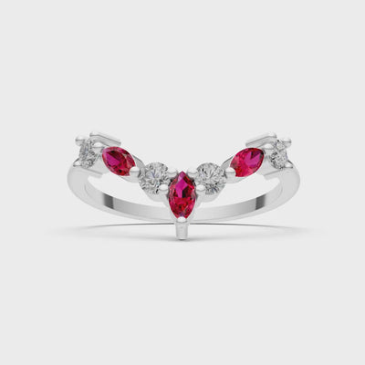 Ruby Round and  Marquise Chevron Wedding Ring