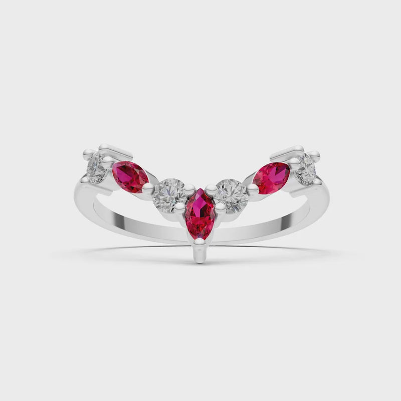 Ruby Round and  Marquise Chevron Wedding Ring