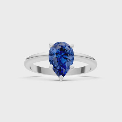 Blue Sapphire 5 Prong Pear Shape Solitaire Engagement Ring