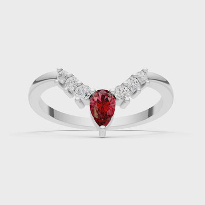 Garnet Pear & Round Shape Curved Wedding Band