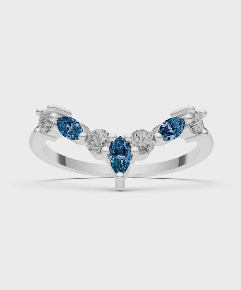 Alexandrite Round and  Marquise Chevron Wedding Ring