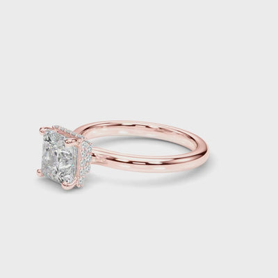 10k Yellow Gold Princess-Cut Engagement Ring with Hidden Halo Diamonds