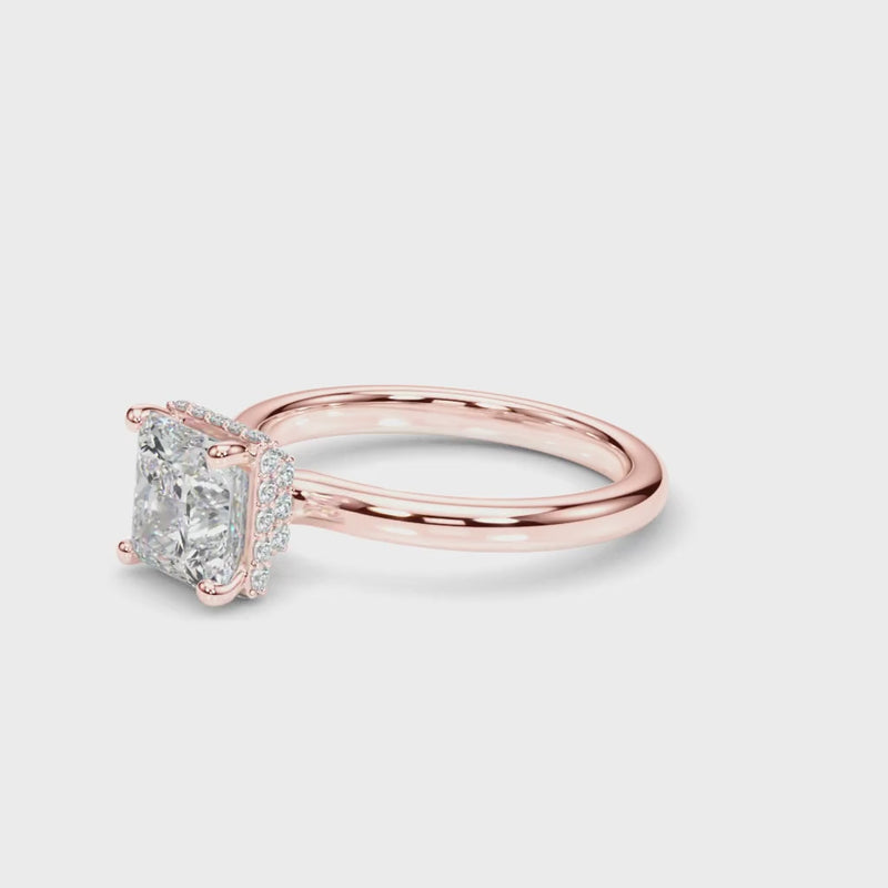 10k Yellow Gold Princess-Cut Engagement Ring with Hidden Halo Diamonds