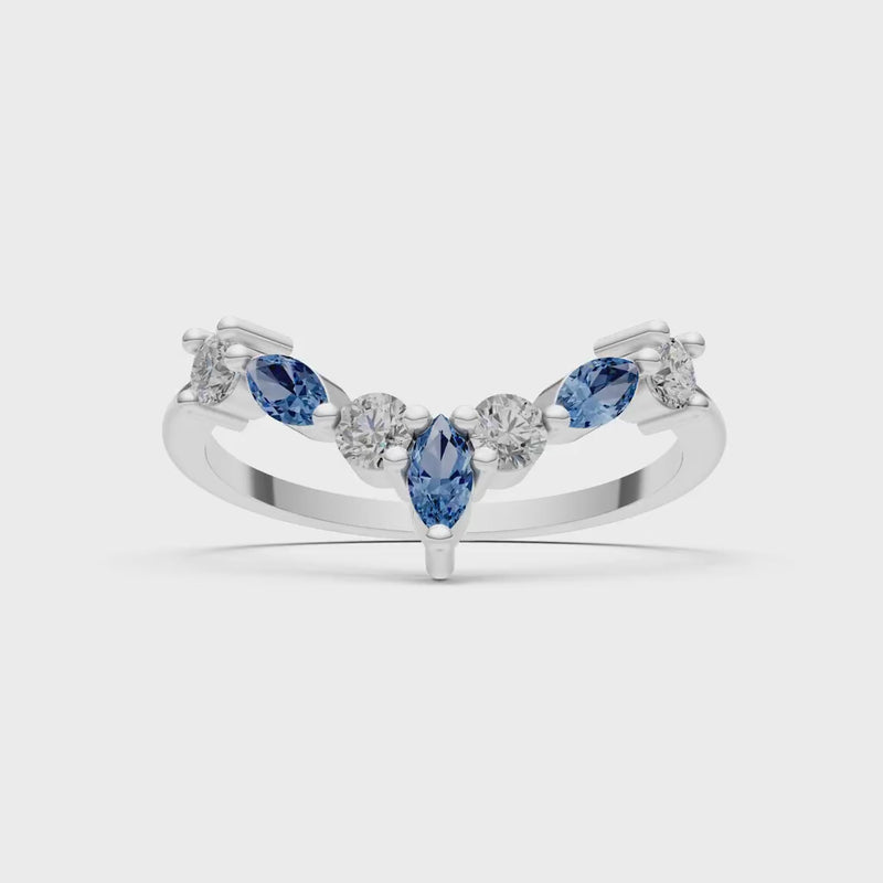 London Blue Topaz Round and  Marquise Chevron Wedding Ring