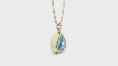 Swiss Blue Topaz Bezel Set Pendant Necklace 14K Yellow Gold Plated Sterling Silver 6.50 Carats Trillion Cut