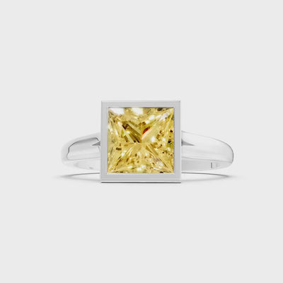 Citrine Princess Shape Bezel Solitaire Ring