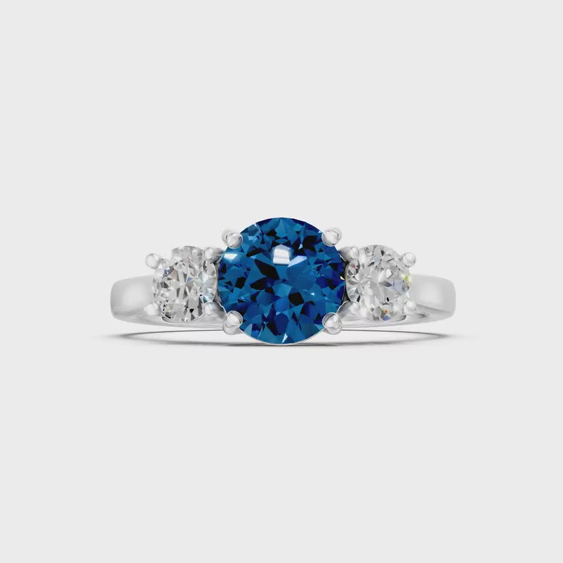 London Blue Topaz Three Round Cut Stone Ring