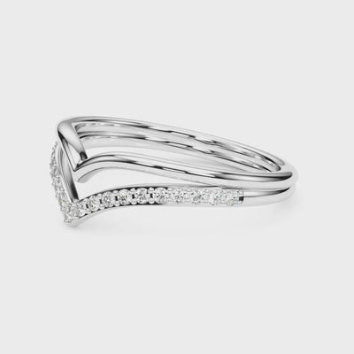 10k Yellow Gold heart-shaped and chevron contour design ring, accented with a row of sparkling round-cut diamonds