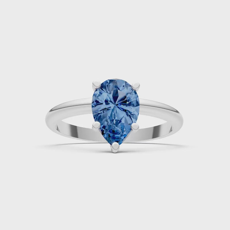 London Blue Topaz 5 Prong Pear Shape Solitaire Engagement Ring