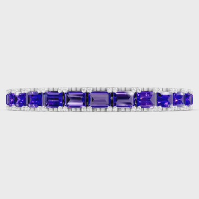 Amethyst Straight Baguette Thin Half Eternity Band
