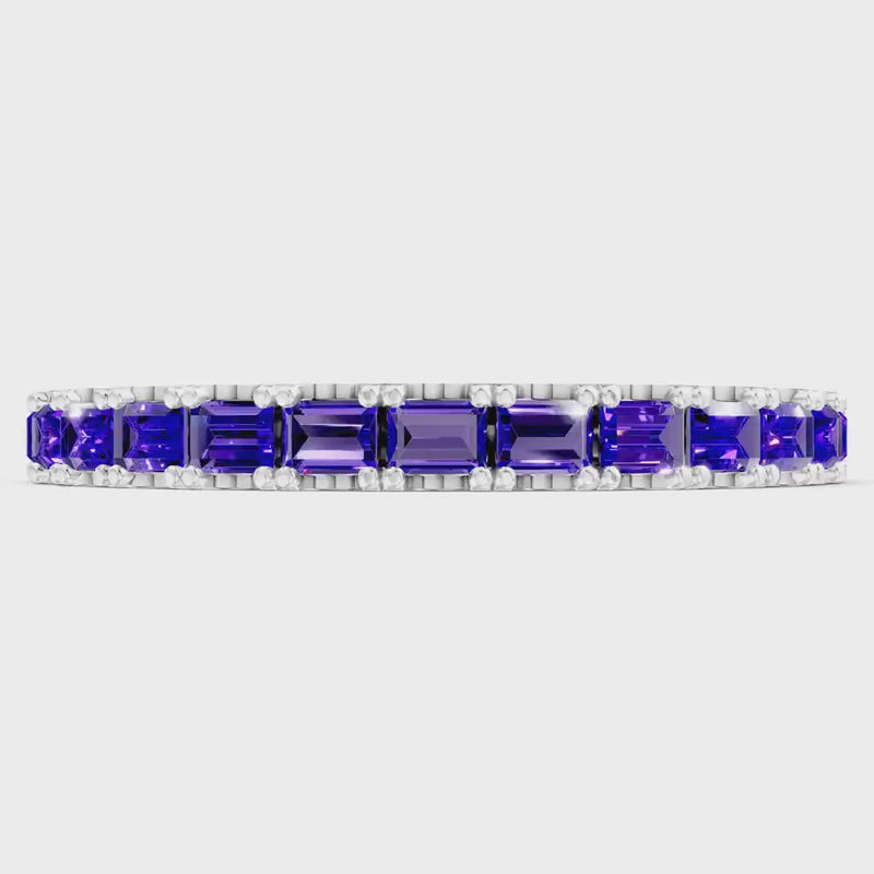 Amethyst Straight Baguette Thin Half Eternity Band