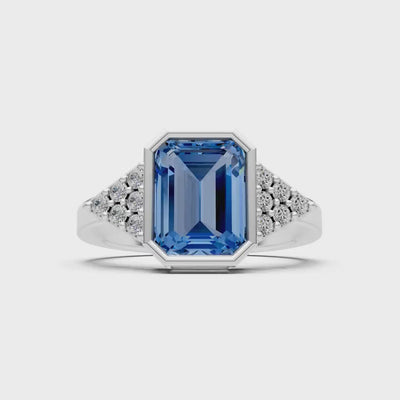 London Blue Topaz Vintage Inspired Bezel Set Emerald Cut Cocktail Ring