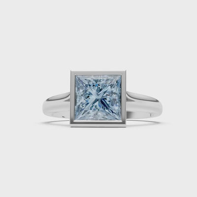Aquamarine Princess Shape Bezel Solitaire Ring