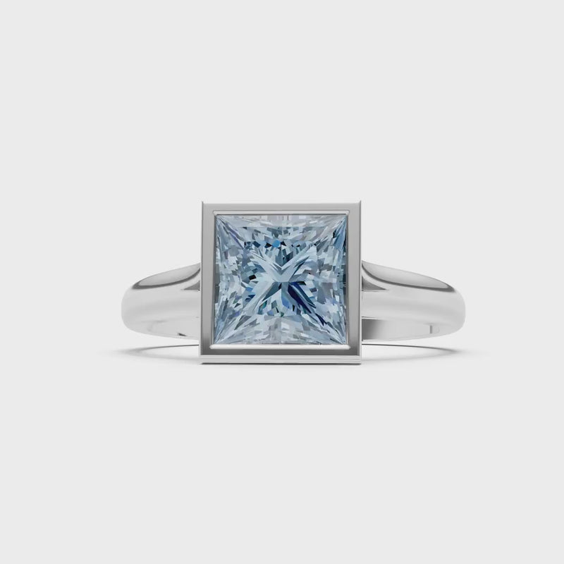 Aquamarine Princess Shape Bezel Solitaire Ring